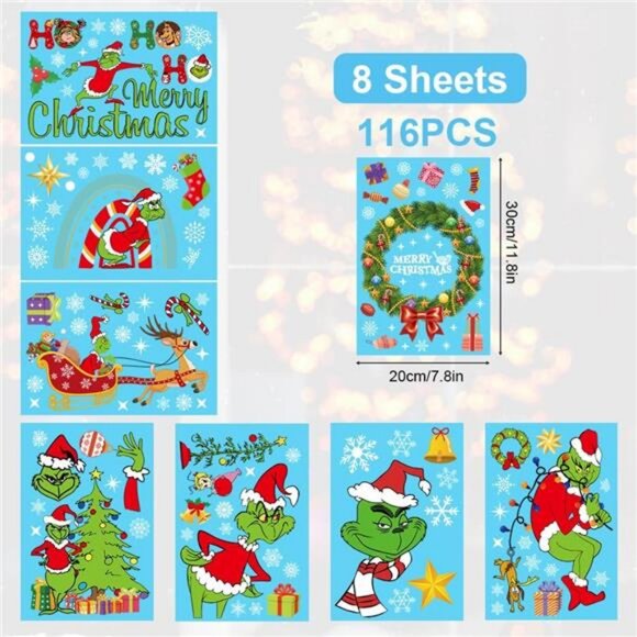 Christmas Window Stickers, 8 Sheets 116pcs Merry Christmas Window Clings Sticker - Picture 2 of 8